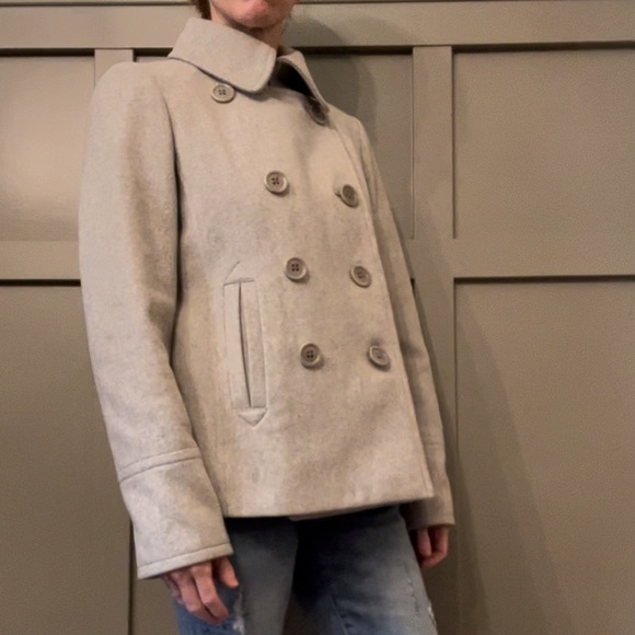 J. Crew Perennial Double Breasted Pea Coat 100% Wool By Nello Gori Sz 8 Oatmeal - Picture 12 of 13